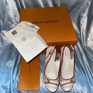 AUTHENTIC Louis Vuitton Women's Cream and Red Wedges